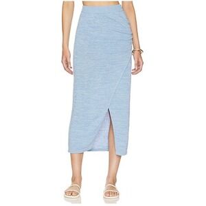 L*Space Siren Rib Knit Midi Skirt Aura Blue Medium Ruched Resort Minimalist Cozy
